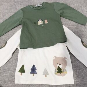 MAYORAL Baby Boys Ivory Bear Print Long Sleeve Top 2 Pack 4-6M & 6-9M
